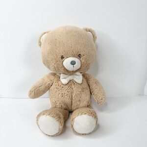 Baby GUND Clove Tan Teddy Bear Plush 12" Beanbag Stuffed Animal White Bow Tie